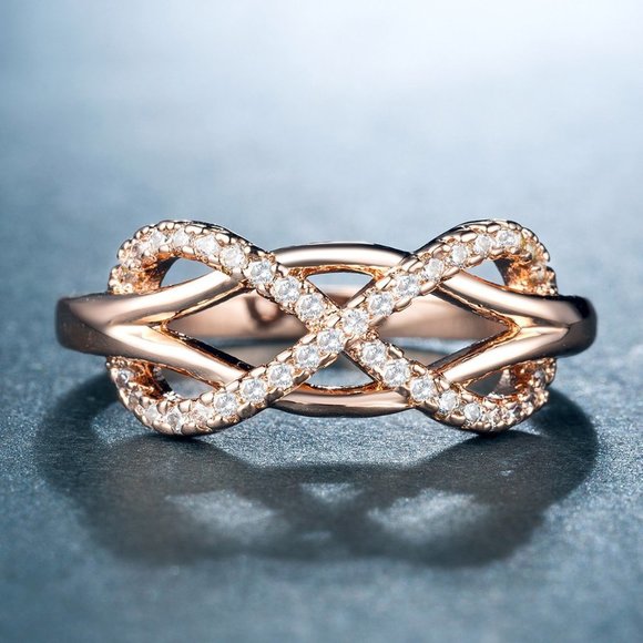 🍁 Infinity Rose Gold Unique designs Cross Ring for Women, VIP365 - Picture 1 of 3